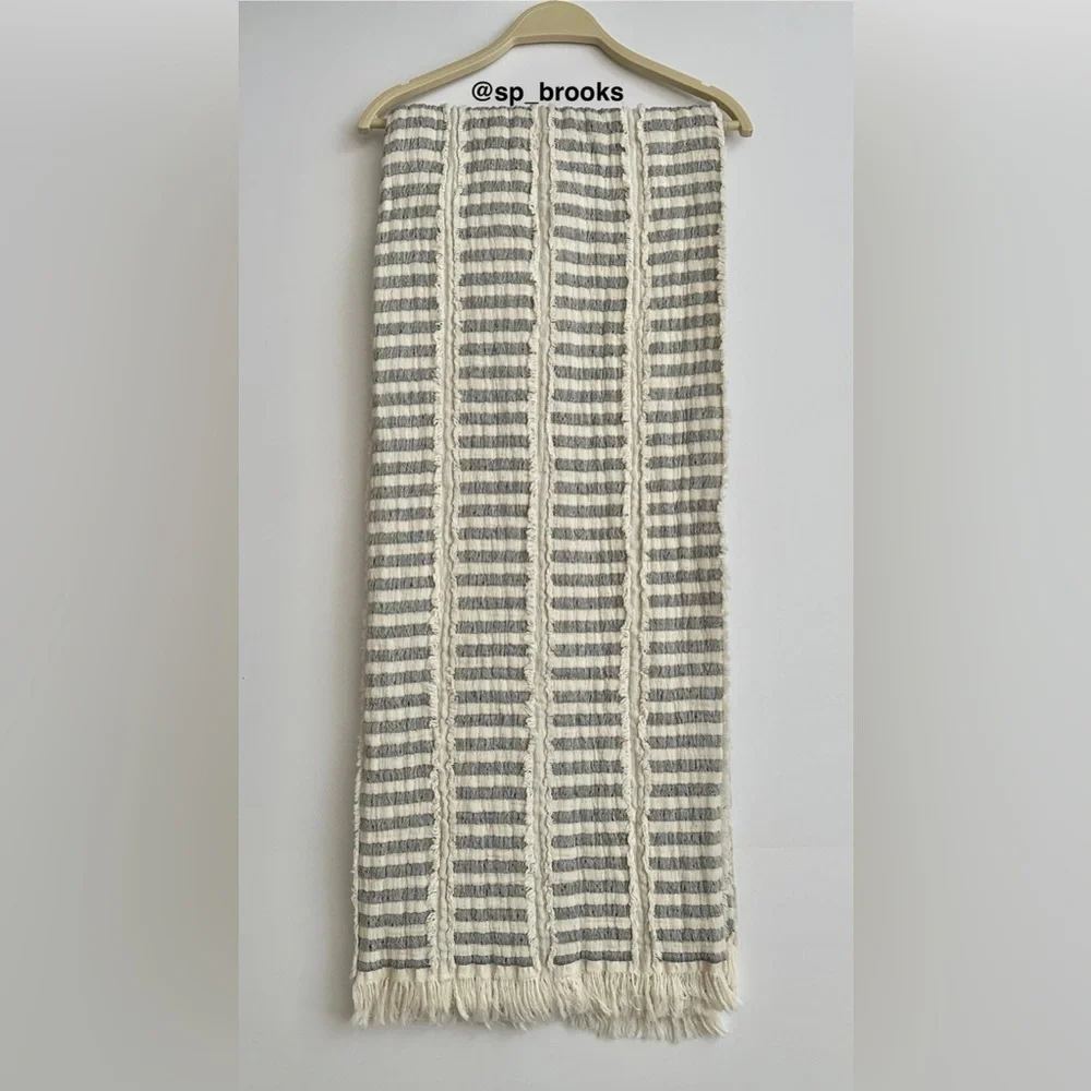 🎁Piscatextil Throw Blanket - Made in Portugal Throw -Cotton Striated Navy Stripe